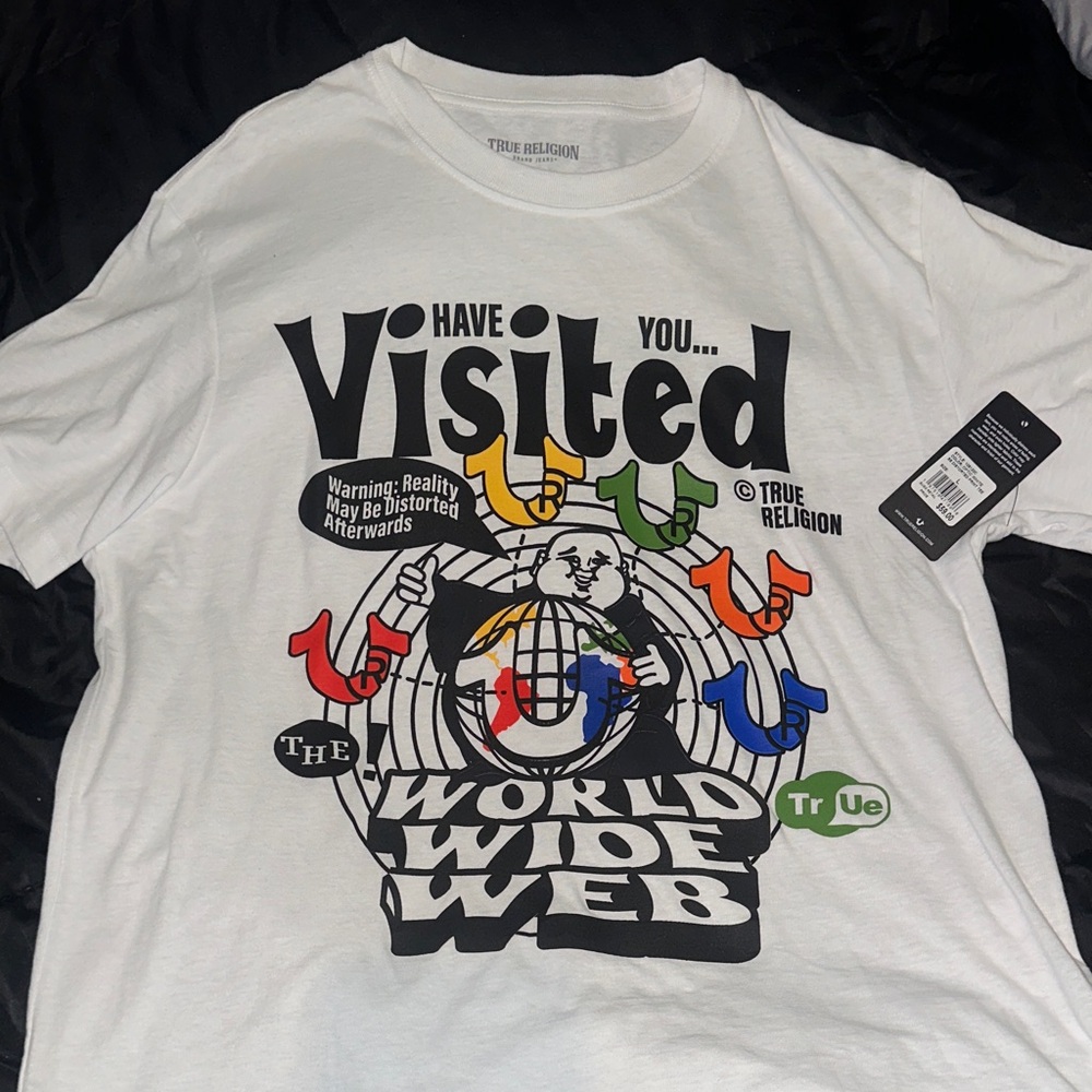 True Religion White Tee with Colorful Graphic